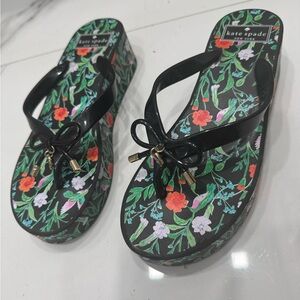 Kate Spade Black Floral Wedge Sandals
